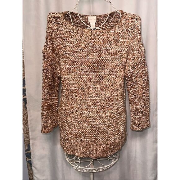 Beautiful WOMEN CHICO’S Chicos Chunky Knit Marled Sweater Brown Knit Bohemian Wo - Picture 2 of 8